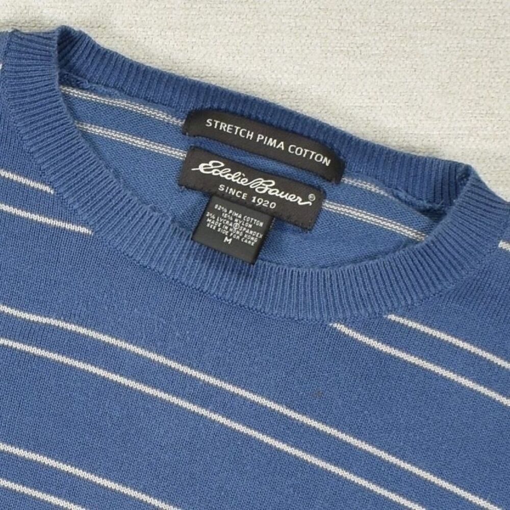 Vintage Eddie Bauer Mens Stretch Pima Cotton Blue Striped Crew Neck Sweater M - Picture 6 of 6